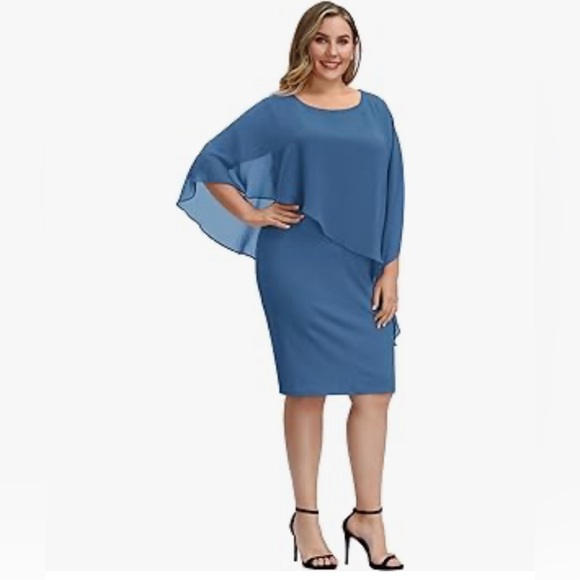 Plus Pencil Dress With Chiffon Overlay NWT Size 2X Hannah Nikole - Picture 2 of 7